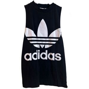 Adidas Women's Mock Neck Muscle Tank Top Sleeveless Black White Size XS Sporty